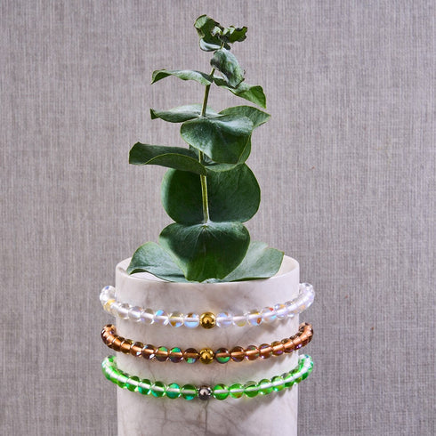 Grüner Mond | Silber | Galaxie Glas Makramee Perlen Armband